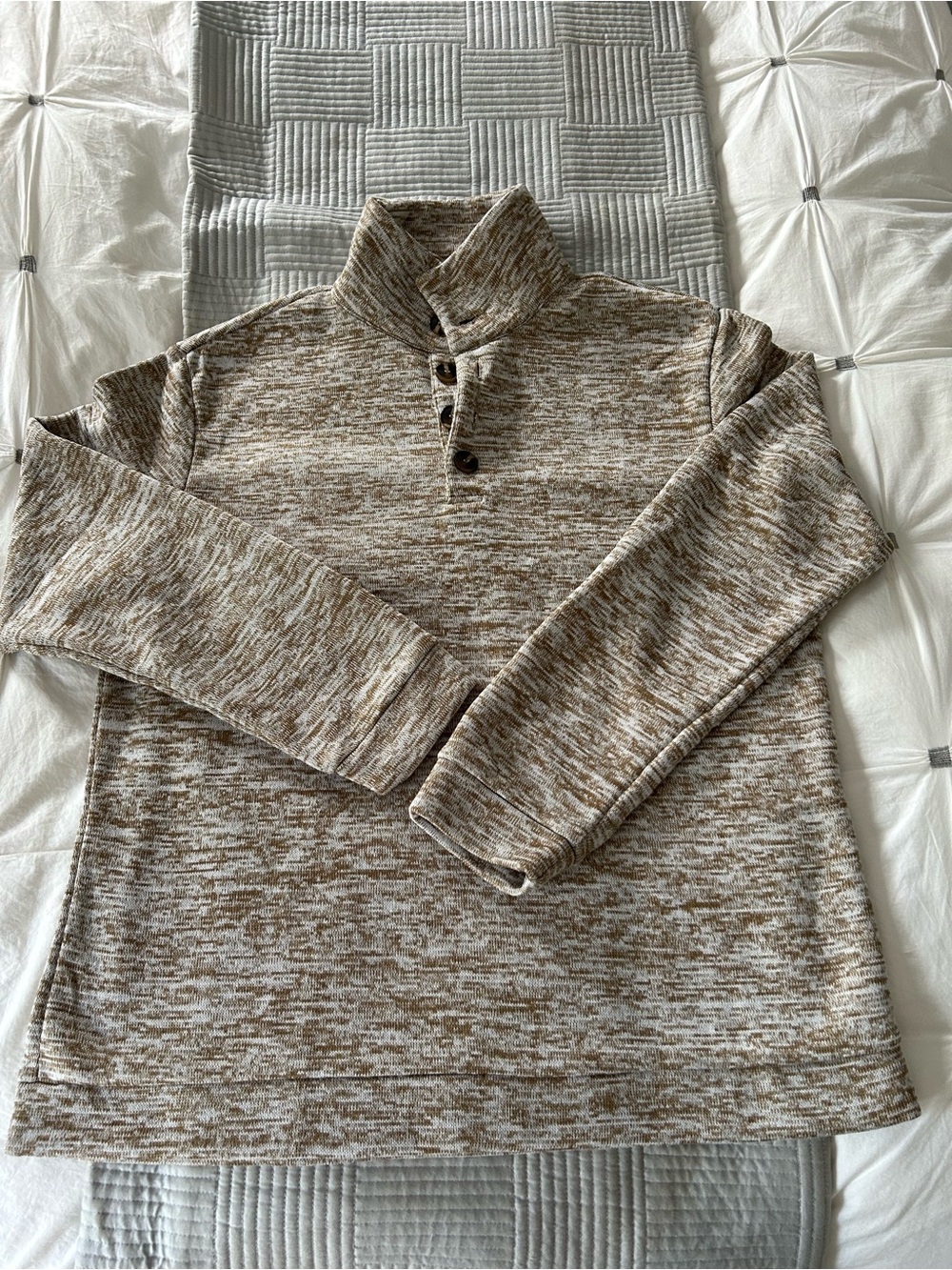 Men's Button-Neck Marled Sweater - Brown/Cream